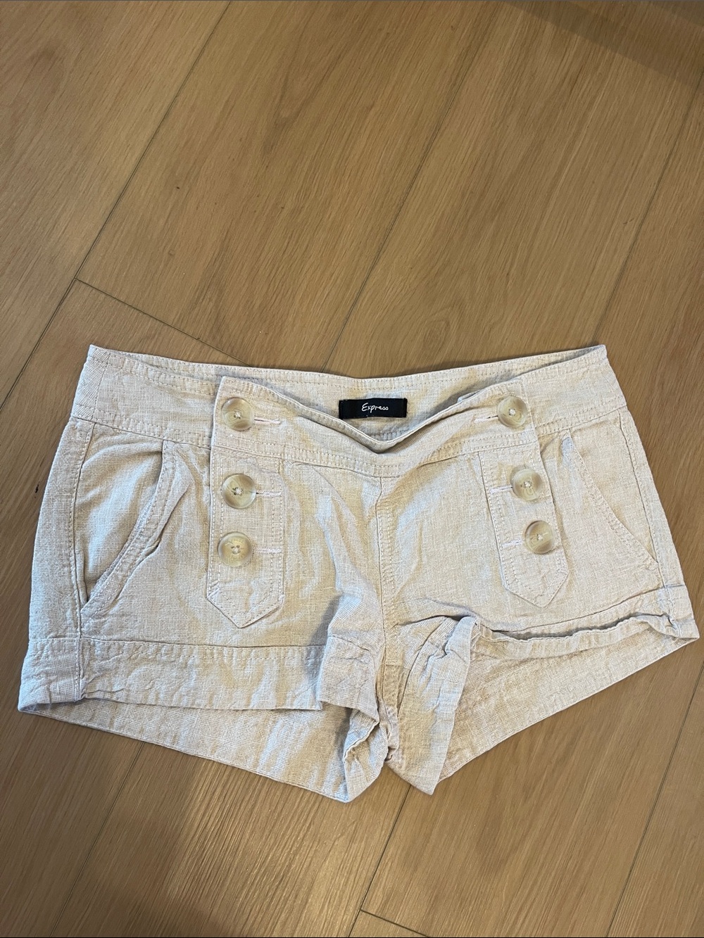 Express Cream Linen-Blend Button Front Shorts